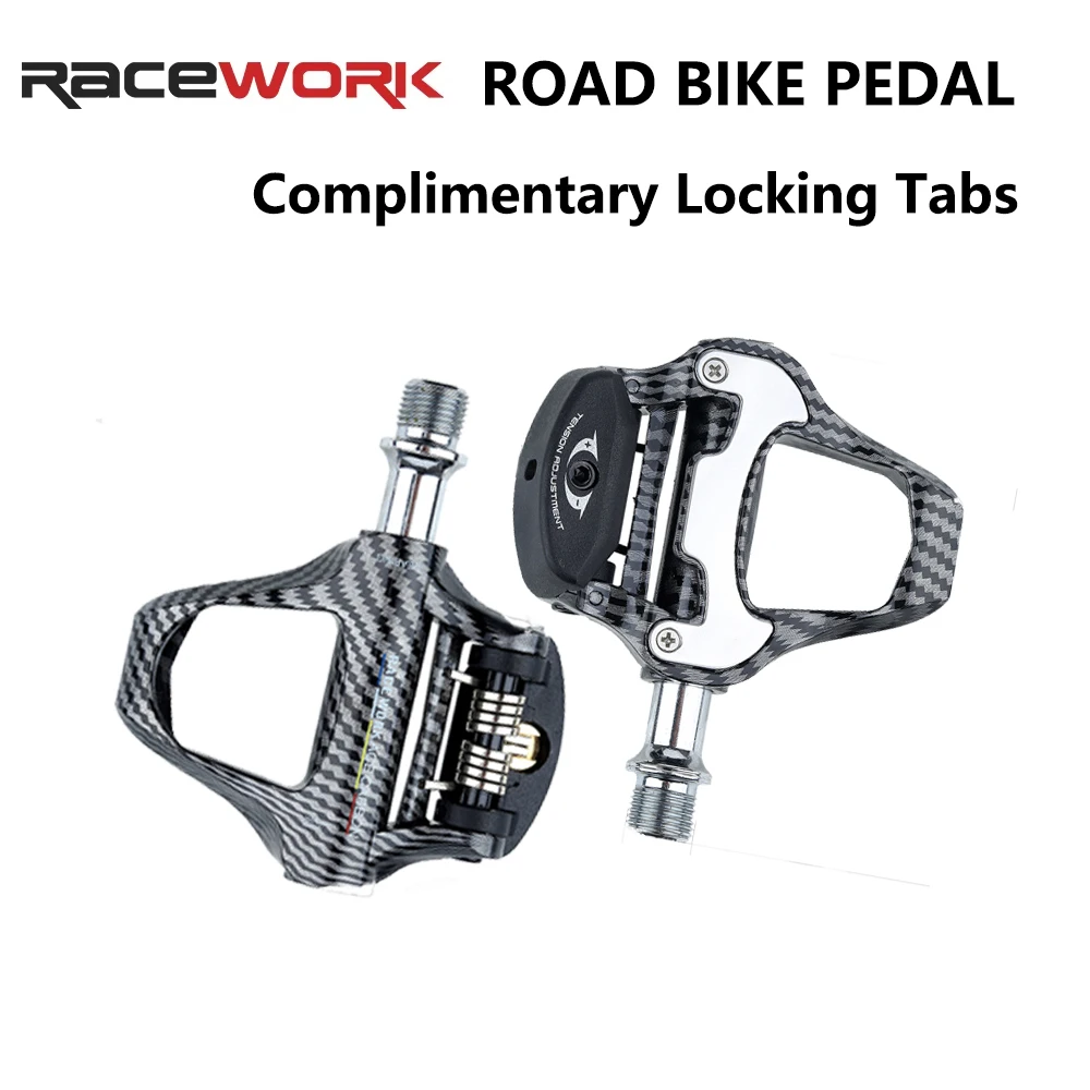 RACEWORK Road Bike Pedal Carbon Fiber Pattern Ultra Light Bearings Pedal For Self-Locking Bicycle Professional Pedals