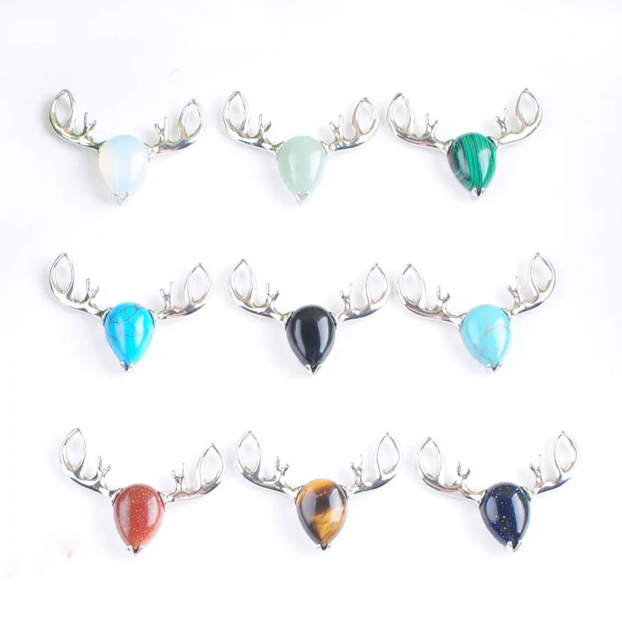 Natural Gem Stone Deer Head Shaped Pendants Chram Women Exquisite Clavicle Dinner Party Jewelry Gift Pretty 10Pcs ABN519