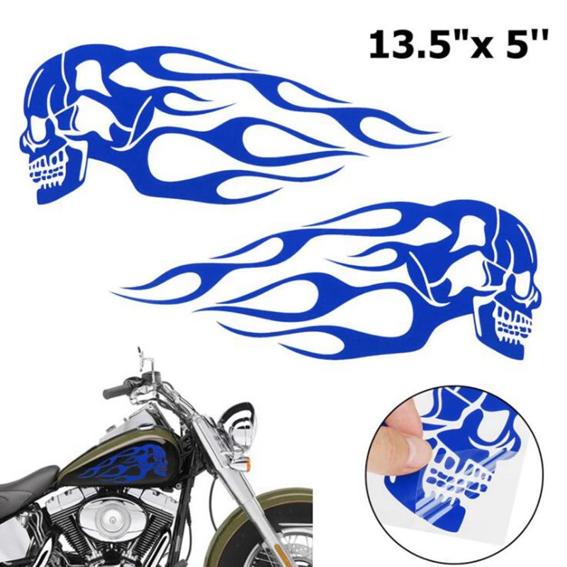 2pcs motorcycle general fuel tank flame sticker helmet sticker flame totem modification skull sticker personality garland