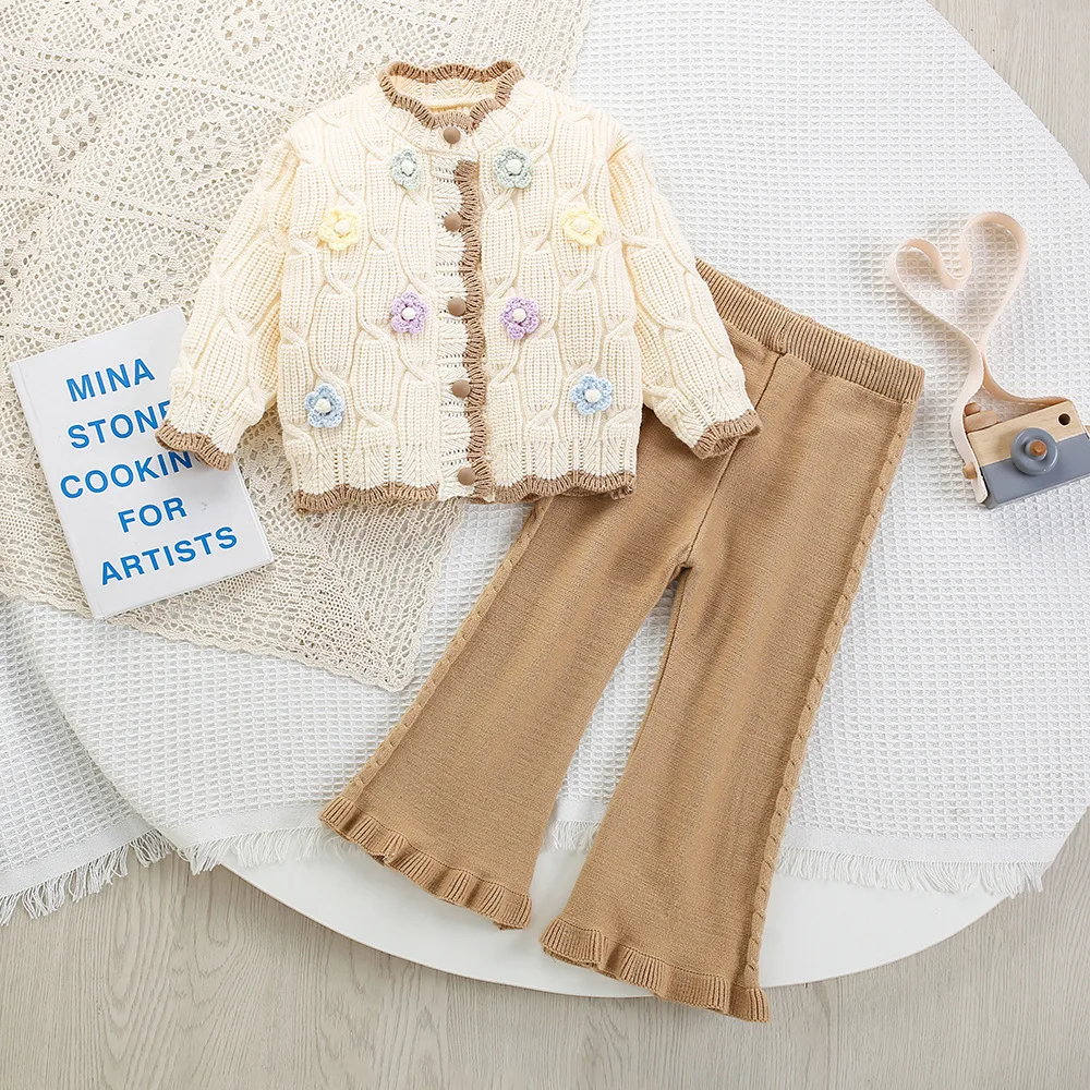 

Girls Clothing Sets Spring Autumn 2025 Children Woolen Jersey Sweaters Tops Pants 2pcs Princess Suit For Baby Knitted Outfit Kid