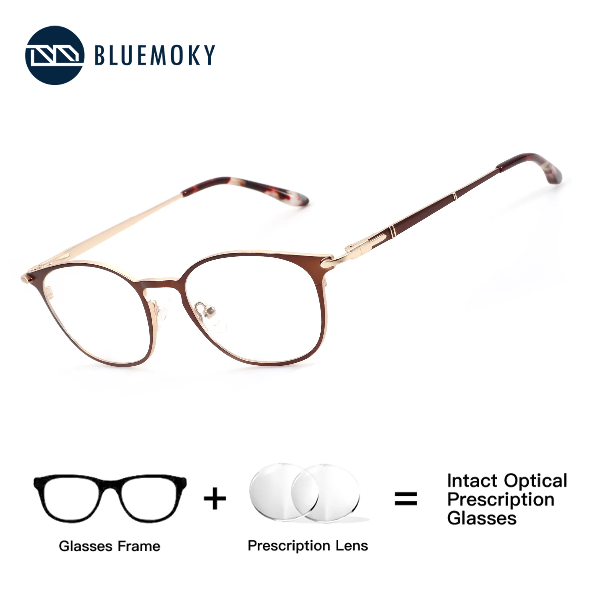 نظارات طبية مخصصة مربعة معدنية من BLUEMOKY مقاس M عدسات بصرية للنساء مع وصفة عدسات فوتوكروميك مضادة للضوء الأزرق