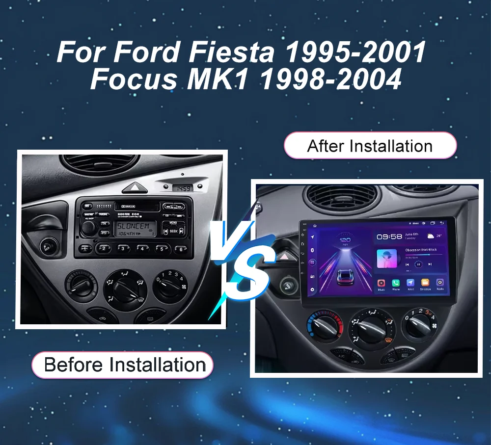 Android 15 Carplay For Ford Fiesta 1995 -2001 Focus MK1 1998-2004 Car High-Performance CPU GPS Navigation Touch Screen WIFI 4G