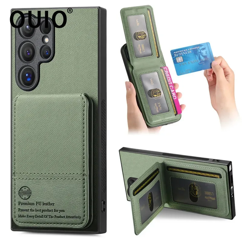 OUIO RFID-blocking Magnetic Wallet With Card Holder Phone Case For Samsung S25 Ultra S24 S23 S22 Plus FE A16 A26 A36 A56 Cover