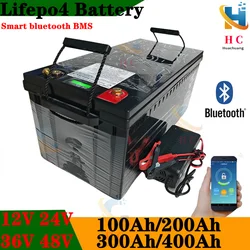 waterproof 12V 200AH 150Ah 100AH 24V 200Ah 48V 100Ah Lifepo4 bluetooth BMS APP for 2400w inverter EV Fishing boat +Charger