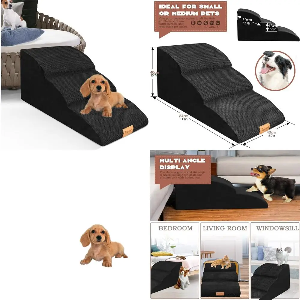 

Premium Foam 3-Tier Dog Steps, 15.7 Tall, Anti-Slip Pet Ramp with Water-Resistant Cover, Ideal for Senior or Injured Pets