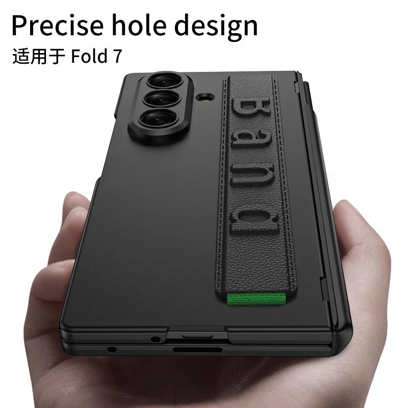 For Samsung Galaxy Z Fold 7 Case Matte Ultra-Thin  Wrist Strap Magnetic Folding Hinge Pen Holder With Tempered Film Hard Cover