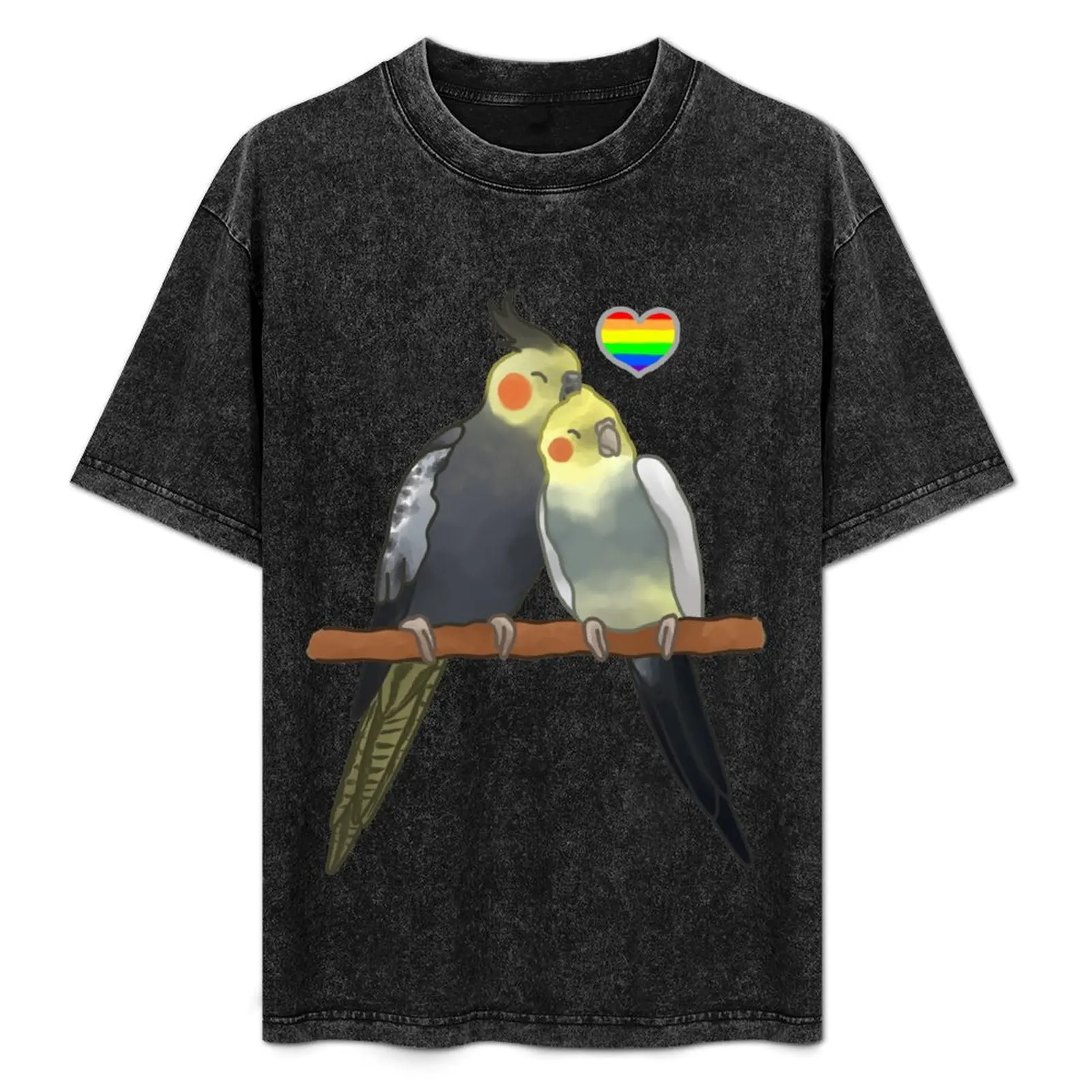 

LGBT+ Rainbow Cuddling Cockatiels T-Shirt Festival Casual Short Sleeve
