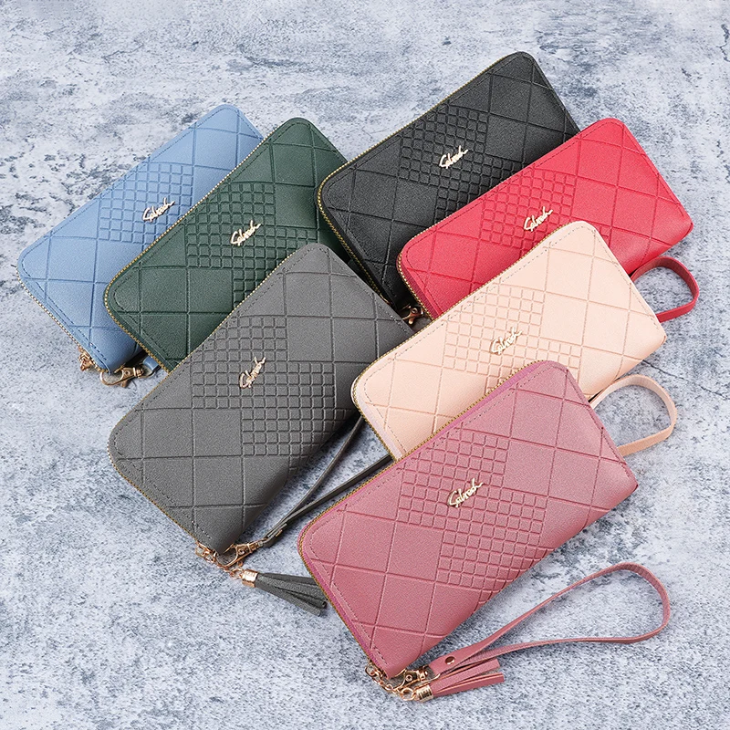 Korean version women's long wallet with mobile phone bag wallet, simple wallet, women's long wallet, tassel zipper handbag