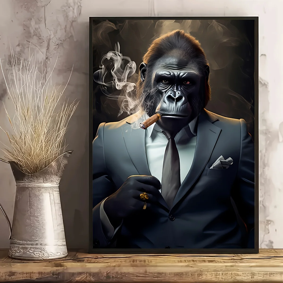 2D Flat, 2D Flat, A Canvas Print Featuring Modern Art, Showcasing a Gorilla in a Suit As an Artistic Poster for Wall Decorati