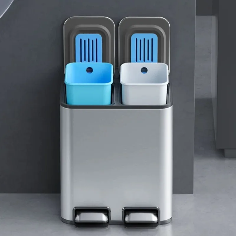 Stainless Steel Separate Trash Can Large Capacity Foot Pedal Wastebin Anti Odor Kitchen Waste Bin Luxury Wastebasket with Lid