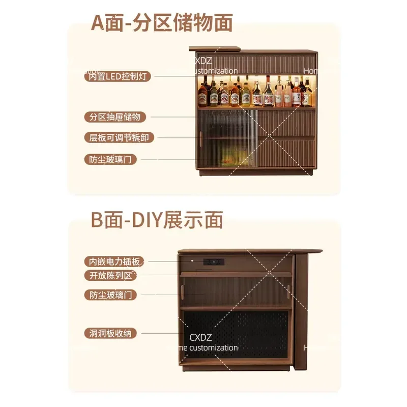 Winter Wood Retractable Solid Wood Bar Table Household Balcony Leisure Small Apartment Partition Narrow Island Table Dining