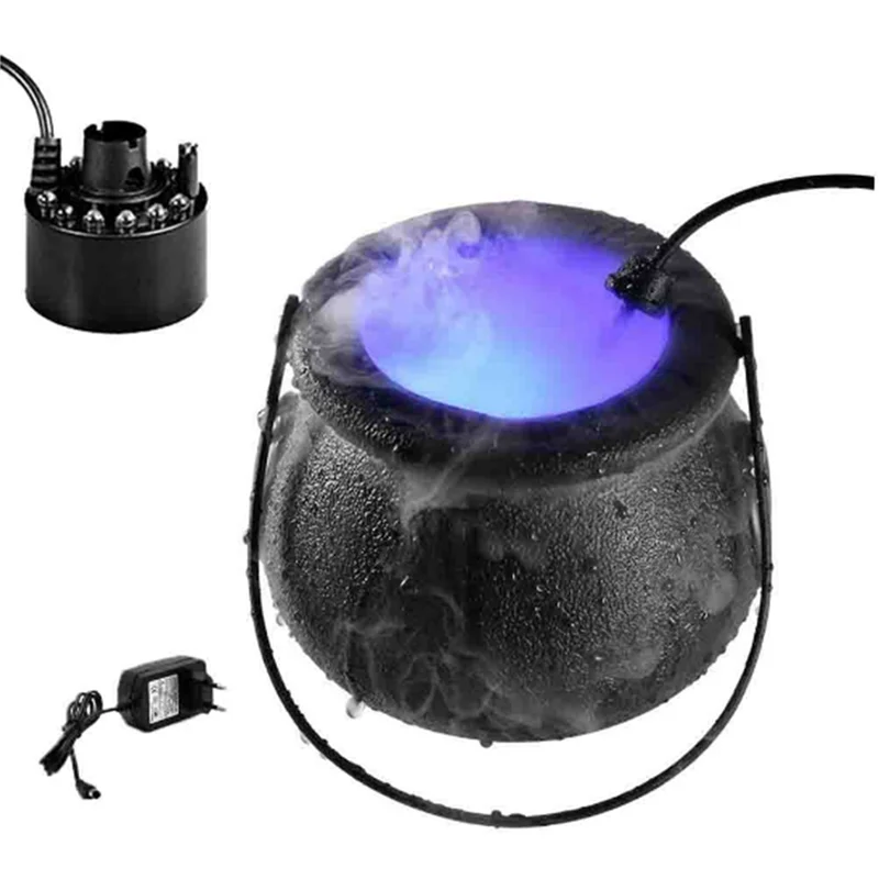 Halloween Smoke Machine LED Humidifier Fog Mist Maker Color Changing Witch Pot Party Decoration Prop (Plastics) EU Plug