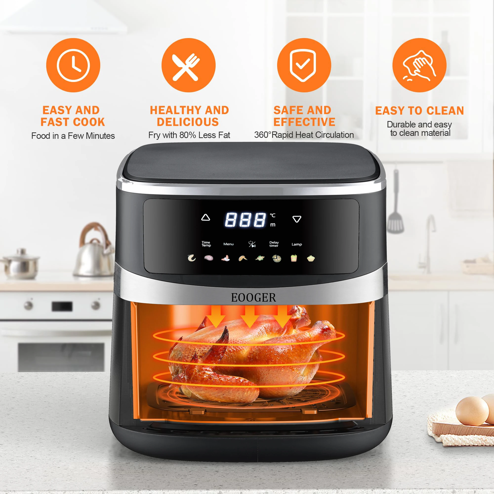 5.28 Qt Air Fryer Oven, Nonstick Cooker with Recipes, Oil Free, Electric Hot Air Fryer, Black view 8