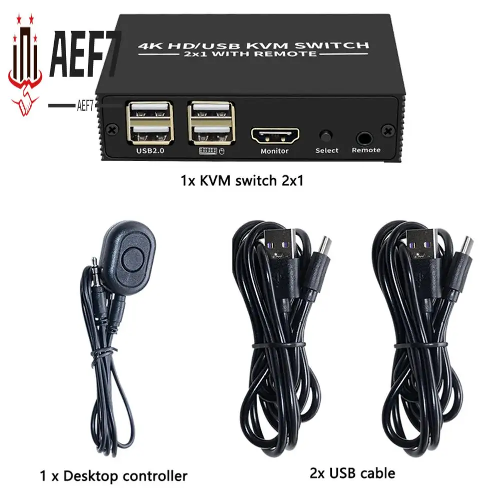 

AEF7 — совместимый KVM-переключатель 2X1 4K — совместимый переключатель USB 2 в 1, выход с 4-портовым USB-концентратором