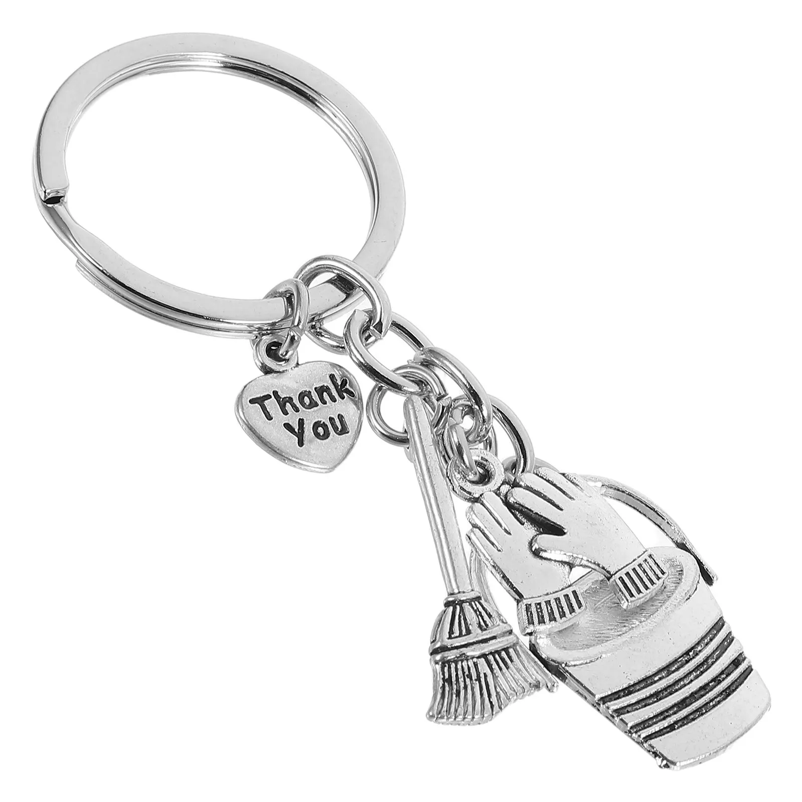 Housekeeping Appreciation Keychain Bucket Broom Work Gloves Charm Thank You Keychain for Janitorial Staff Broom Pendant