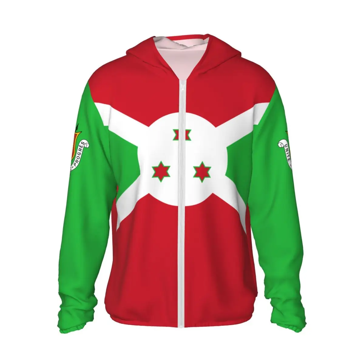 

2026 Summer Burundi Flag Polyester Sunscreen Sun Protection Fishing Running Clothes Quick Dry Performance With Zipper Hoodie