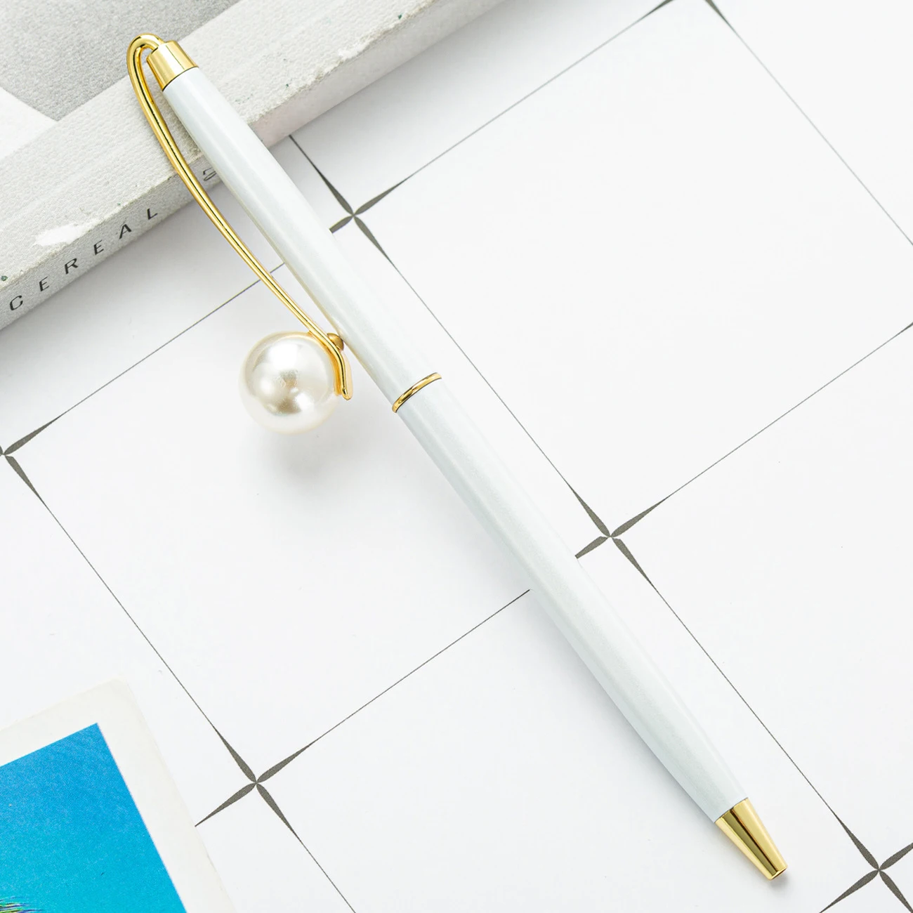 8 Stück elegante Perle schlanke Pen body Metall Kugelschreiber, frische helle Farben, Büro Schule Briefpapier, Schreib werkzeug, Geschenk Stift – Detail 6