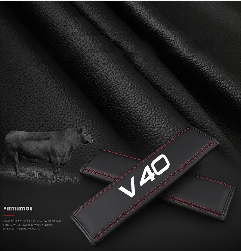 For Volvo S40 S60 S80 S90 V40 V50 V60 V70 V90 1pc Cowhide Car Interior Seat Belt Protector Cover