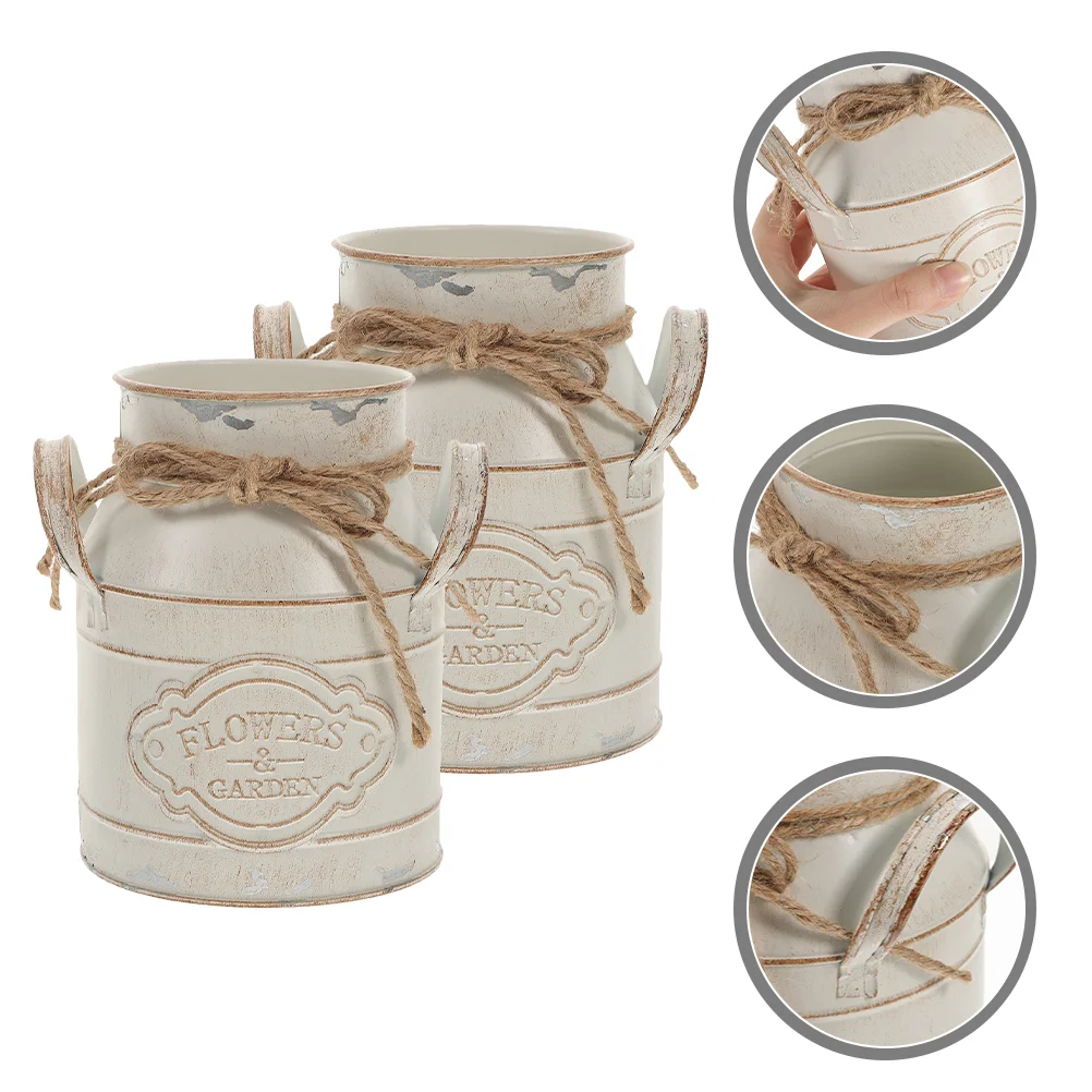 

2 Pcs Flower Arrangement Home Decor Iron Pot Girl Vase Retro Planter Flowerpot Office Bucket Decoration Fresh