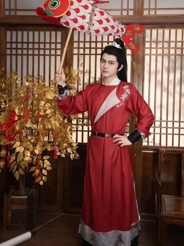 

Культурная бамбуковая вышивка династии Тан Ханфу с круглым воротником, халат для мужчин и женщин, нишевый стильный древний фехтовальщик, одежда для косплея в стиле ретро