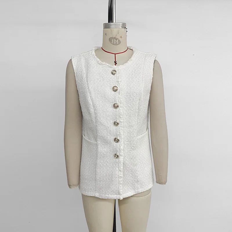 Benuynffy エレガントなシングルブレスト無地ベスト女性の秋 2025 レトロ O ネックノースリーブベストジャケットレディースカジュアル生き抜く