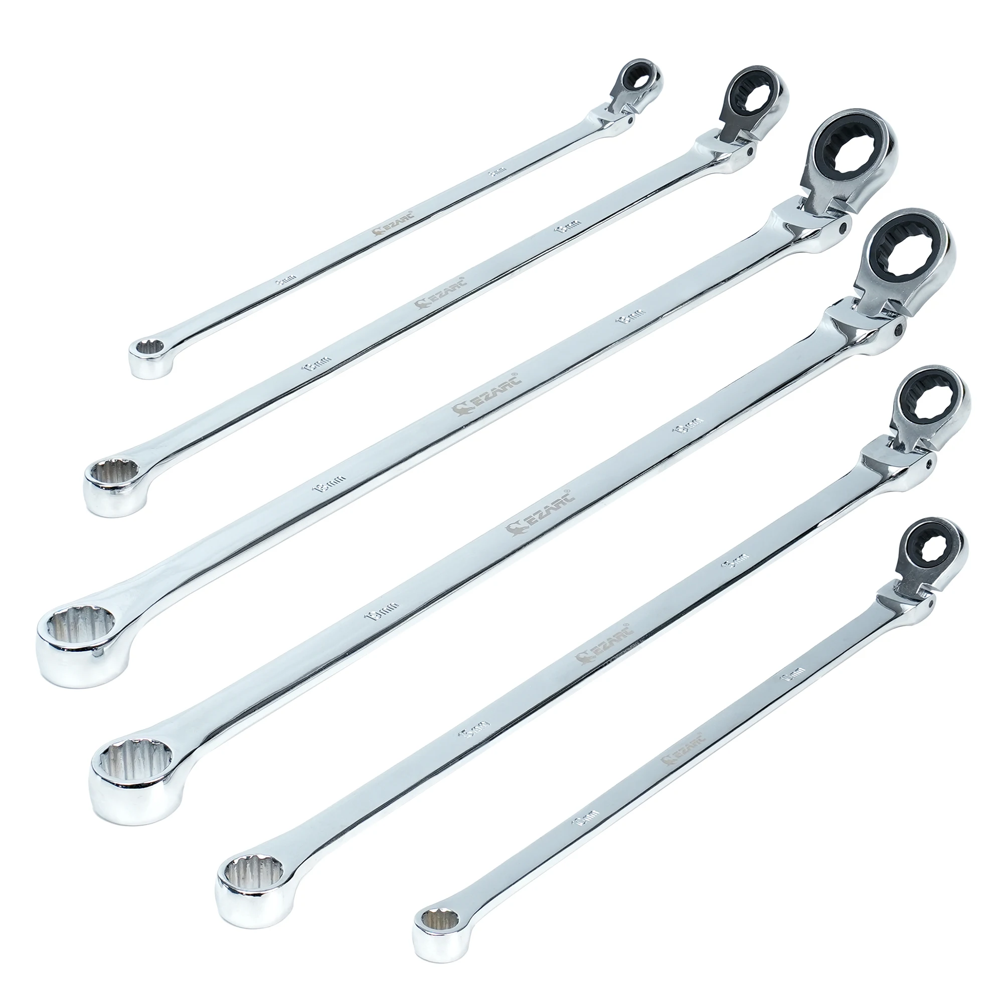 EZARC 6pcs Ratchet Adjustable Wrench Set 8mm 10mm 13mm 15mm 18mm 19mm, CRV Extra Long Automotive Bicycle Repair Tools Hand Tools