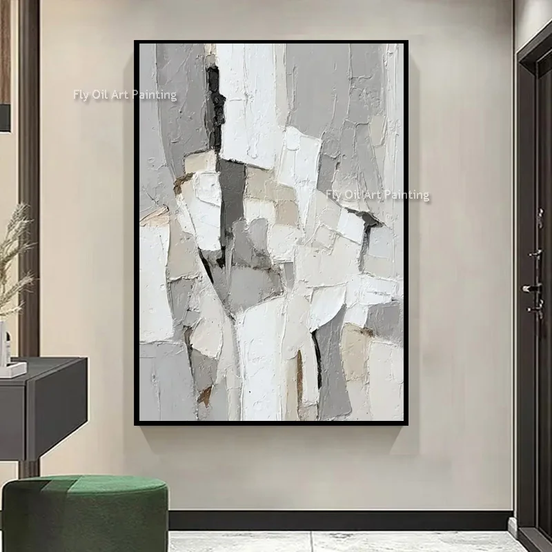 Modern Minimalist Neutral Tone Abstract Canvas Art Handmade Heavy Texture Impasto Oil Painting Original Artwork For Wall Decor