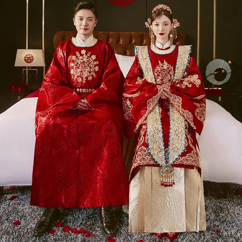 

Комплект для пары короны Феникса в стиле Ханьчжун и красного свадебного платья