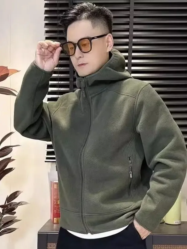 Dwustronna kurtka z kapturem dla mężczyzn, idealna na wiosnę i jesień, ciepła, wiatroodporna, codzienna, wykonana z poliestru z wewnętrzną podszewką.