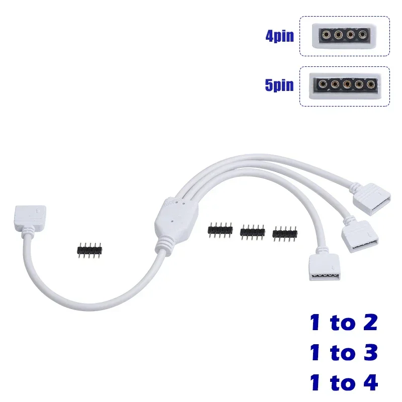 DC 12V Plug LED Light Strip 4 PIN RGB 5PIN RGBW Splitter Cable Connector 1 To 2 3 4 Way Extension Cord Y Shape Pin