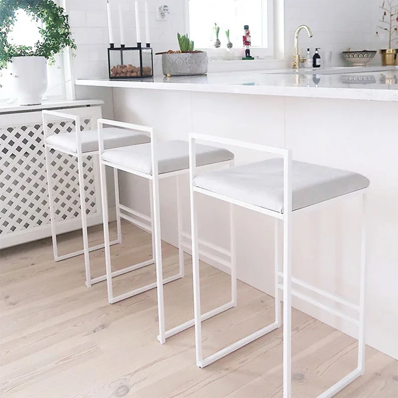 Nordic Bar Stool Home High-Leg Stool Kitchen Island Modern Minimalist Iron Cashier Front Desk Bar Chair Backrest Bar Stool