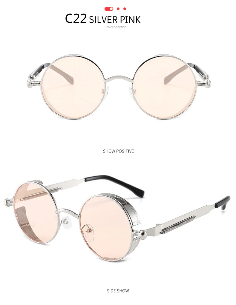 BOYSEEN 2025 Vintage Steampunk Sonnenbrille Frau Männer Runde Luxus Metall Retro Sonnenbrille Hiphop Stil Brillen UV400 – Detail 32