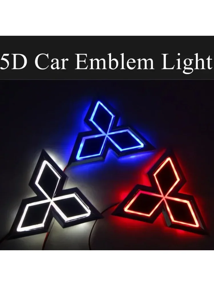 5D Samochodowa LED Naklejka z Logo na Przednią Kratkę i Tylną Klapę, Podświetlana, do Mitsubishi ASX Ralliart Outlander Pajero Mirage Lancer Galant Eclipse — 2