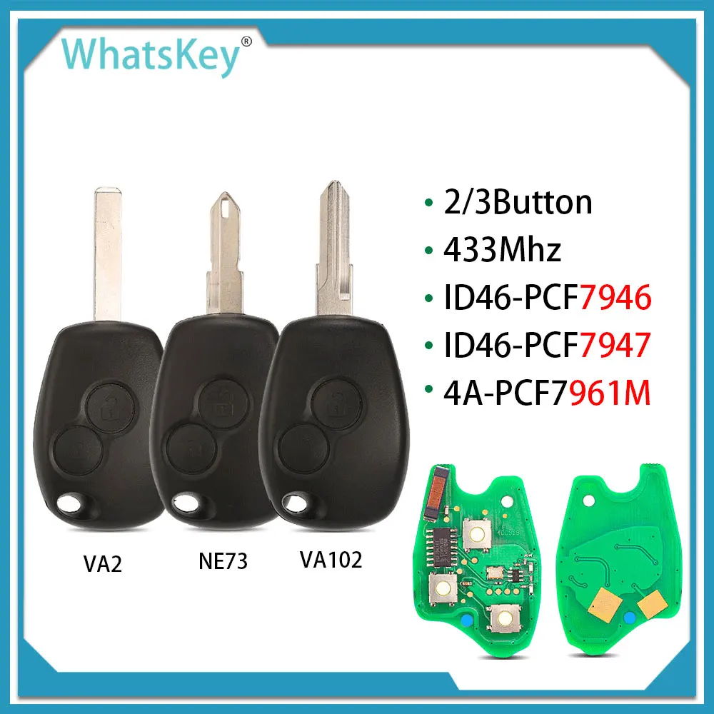 

WhatsKey Car Remote Key fit For Renault Duster Clio Modus Logan Kangoo Sandero DACIA Control 433Mhz PCF7946/7947/PCF7961M Chip