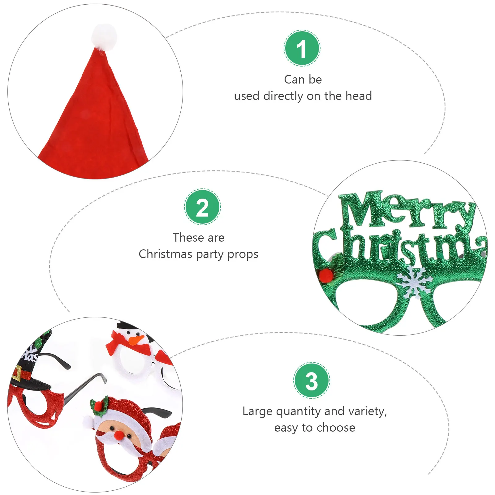Zestaw Okulary Czapka Świąteczne Rekwizyty Imprezowe Dekoracje Przebrania Kostiumy Święty Mikołaj Oprawki Plastikowe Akcesoria Styl Dziecięcy dla Dorosłych