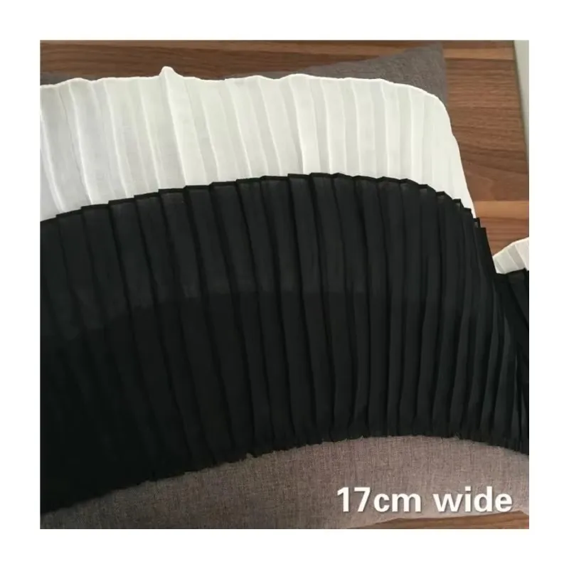 2024 Chiffon Accordion Wrinkled Lace DIY Clothing Skirt Hem Trim Fabric Trendy Clothes Decoration Black And White Dentelle