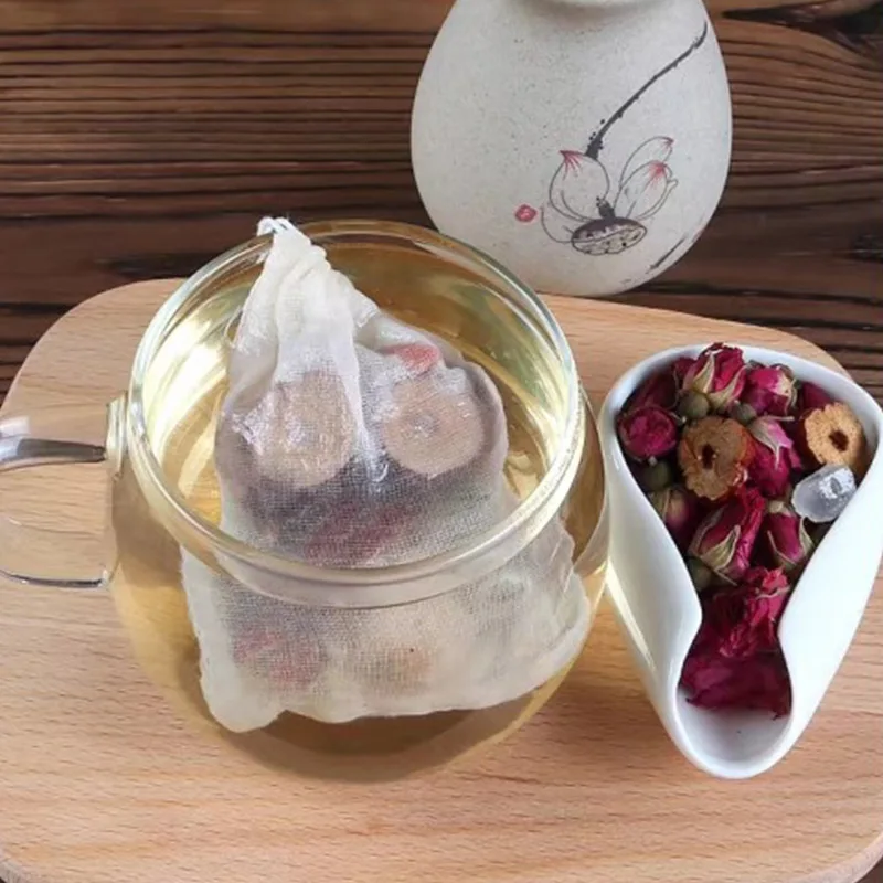 10pcs Reusable Multi-size Pure Cotton Drawstring tea Bag Strainer Tea Spice Separate Filter Bag Chinese Medicine Decoction Bag