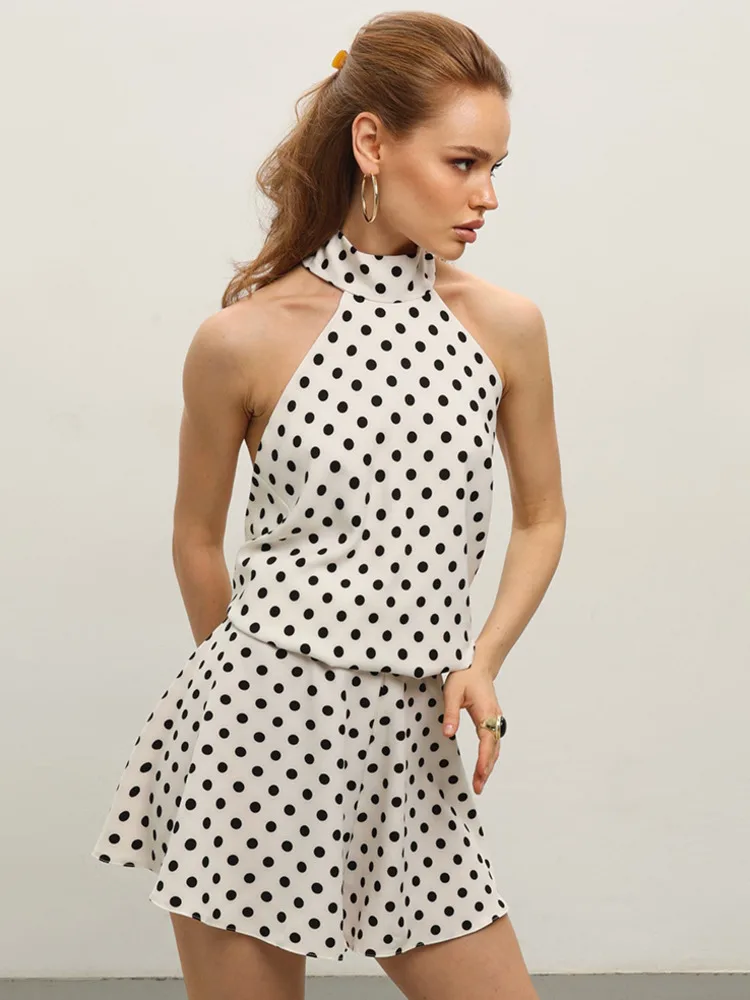 Blifanbo polka dot halter sexy mini vestido para mulher elegante fora do ombro sem mangas sem costas moda a linha clube vestido de festa