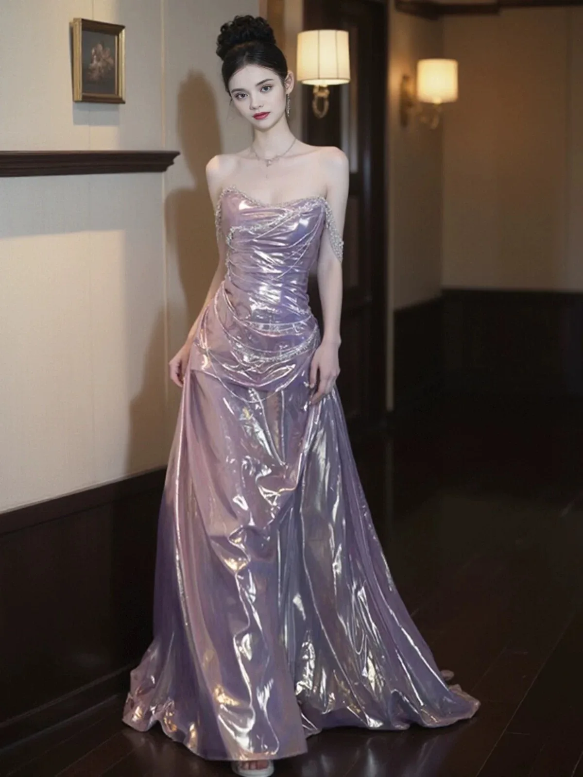 Elegant Purple Shining Evening Dress 2025 Women Long Mermaid Formal Sweetheart Prom Luxury Wedding Party Gowns