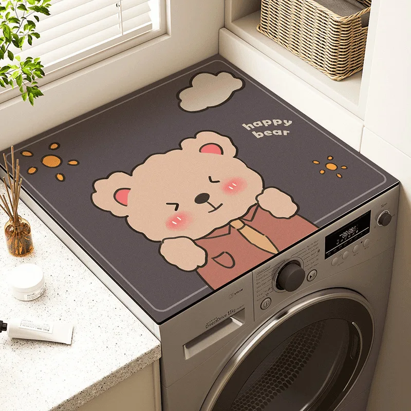 VIKAMA French Romantic Vintage Washing Machine Cover Pad Absorbent Non Slip Countertop Pad for Washing Machine Dryer Home Decor