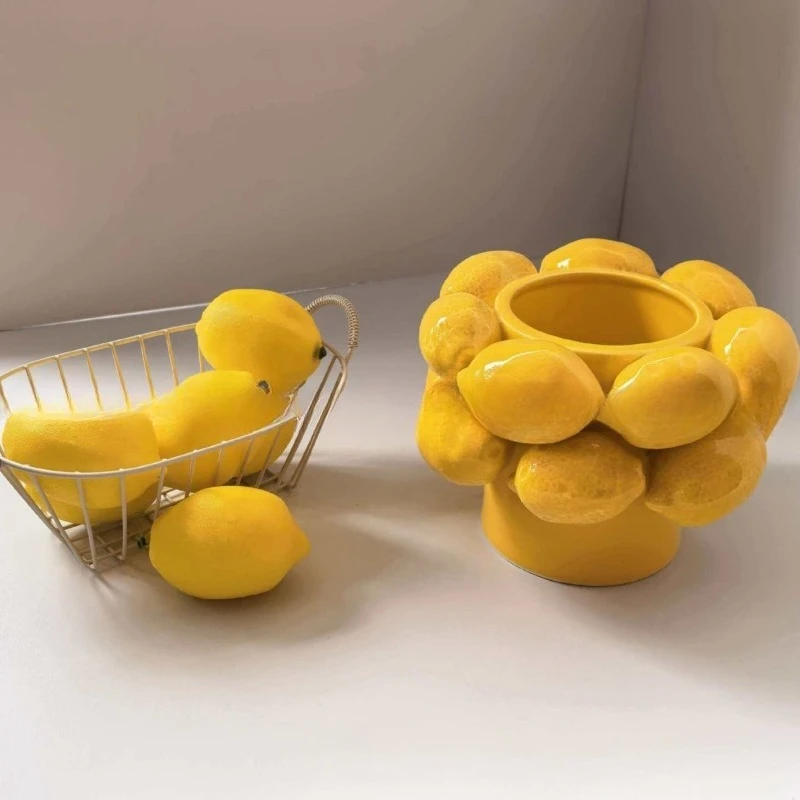 Lemon vase home creativity, living room floral ornament ceramic vase simple handicraft