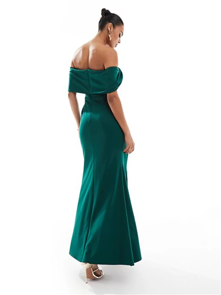 New Arrival Off-Shoulder Bardot Neckline Sheath Satin Evening Dress Sexy Back Zipper Floor Length High Slit Gown For Women 2024