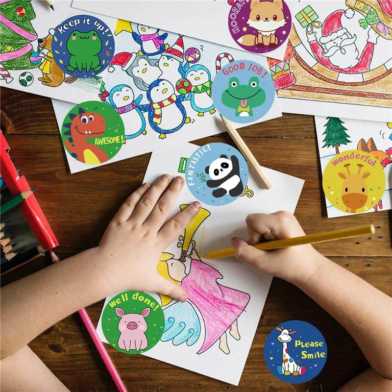 100/500pcs Reward Sticker Good for Teachers and Kids Boys Girl Toy Decoration Sticker Per Roll 8 Designs Cartoon Animal Sticker