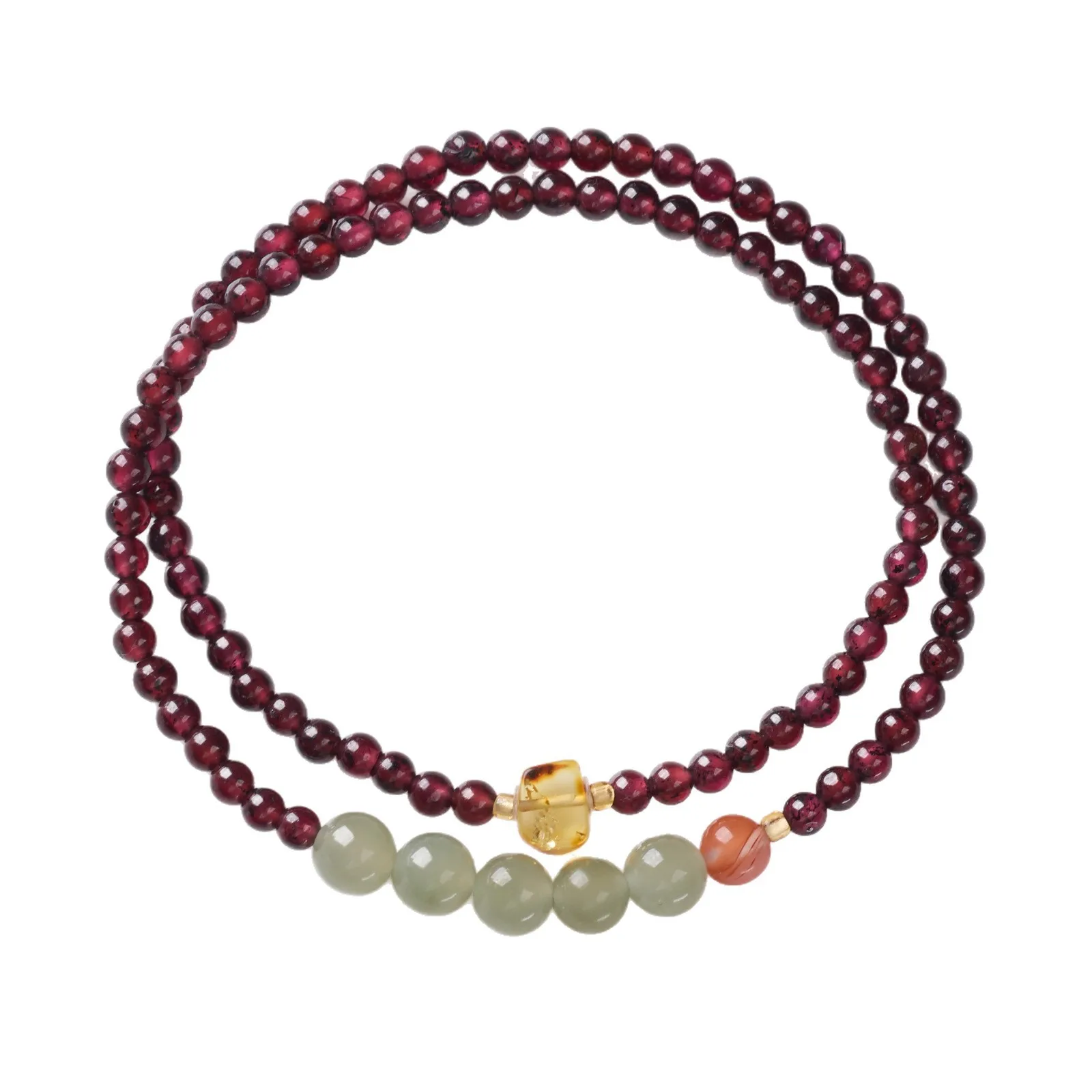 Natural Garnet Hetian Jade Double Layer Bracelet New Chinese Style Good Luck Peach Blossom Bracelet Elegant Jewelry Gifts