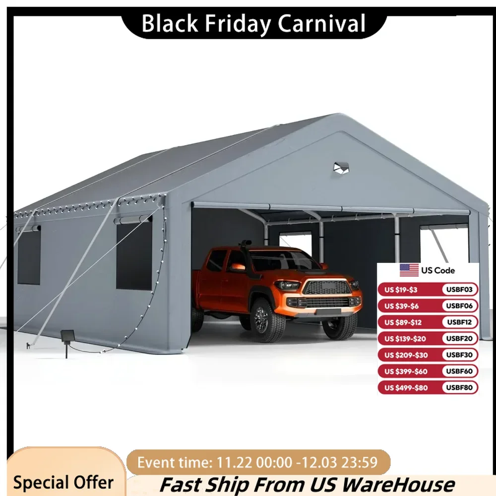 Garages, Canopies & Carports Super Portable Car Tent Garage with Rolled Up Windows and All Season Waterproof Cloth Cover