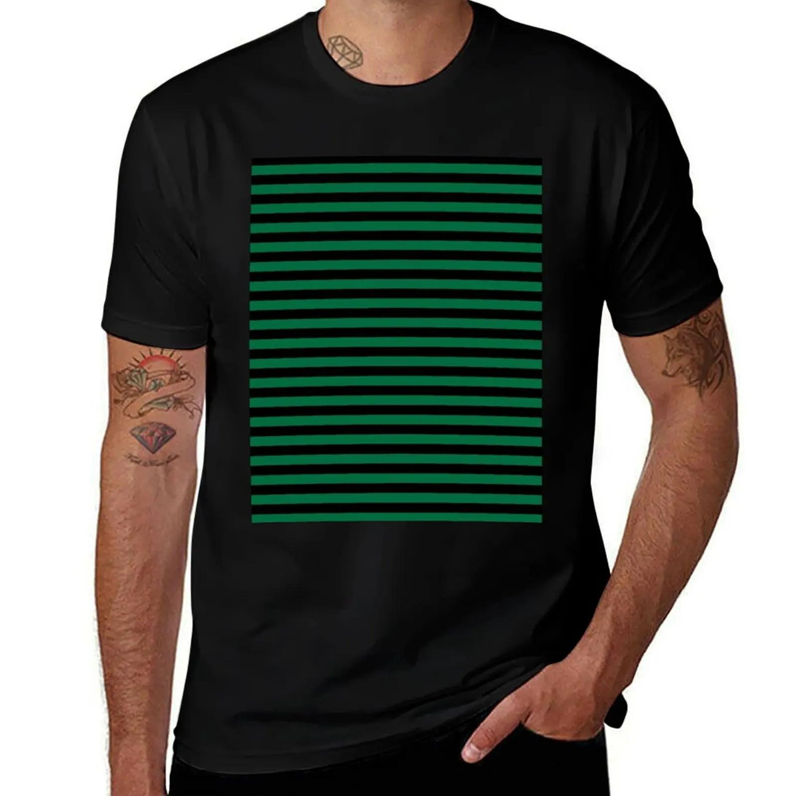 Cadmium Green and Black Horizontal Stripes T-Shirt Quick Dry Light Sports T-Shirt