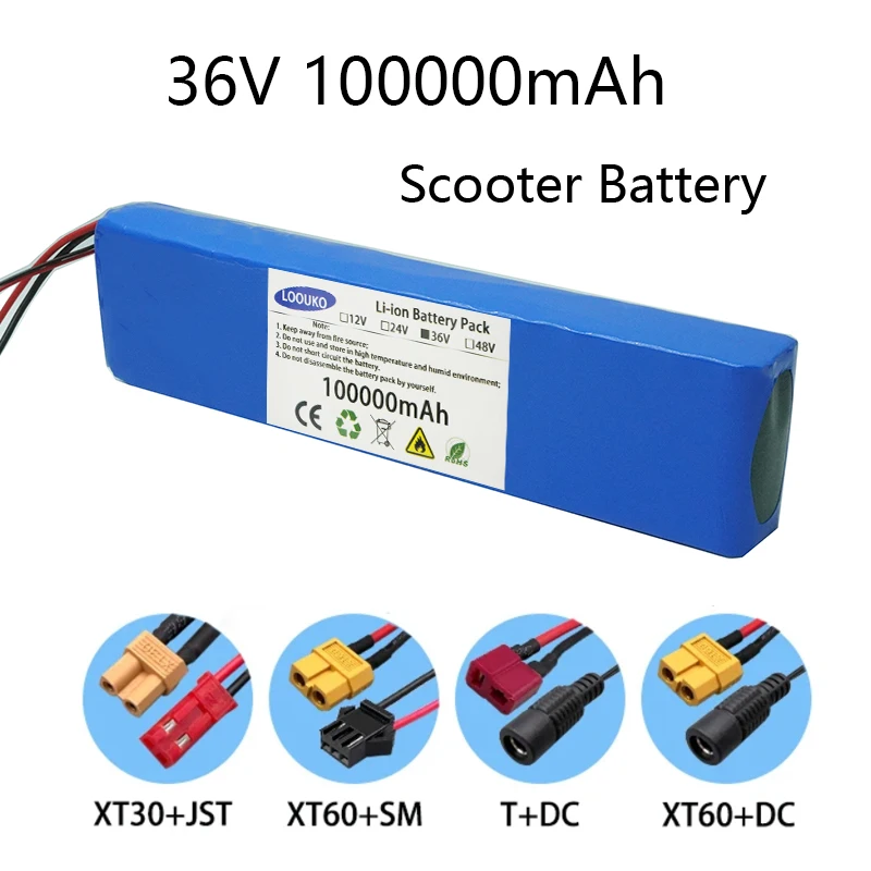 Scooter 36V 100Ah plug XT60 DC XT30 JST 18650 Rechargeable Lithium Battery Pack 1000W 10S3P for E-Bike Electric bicycle with BMS