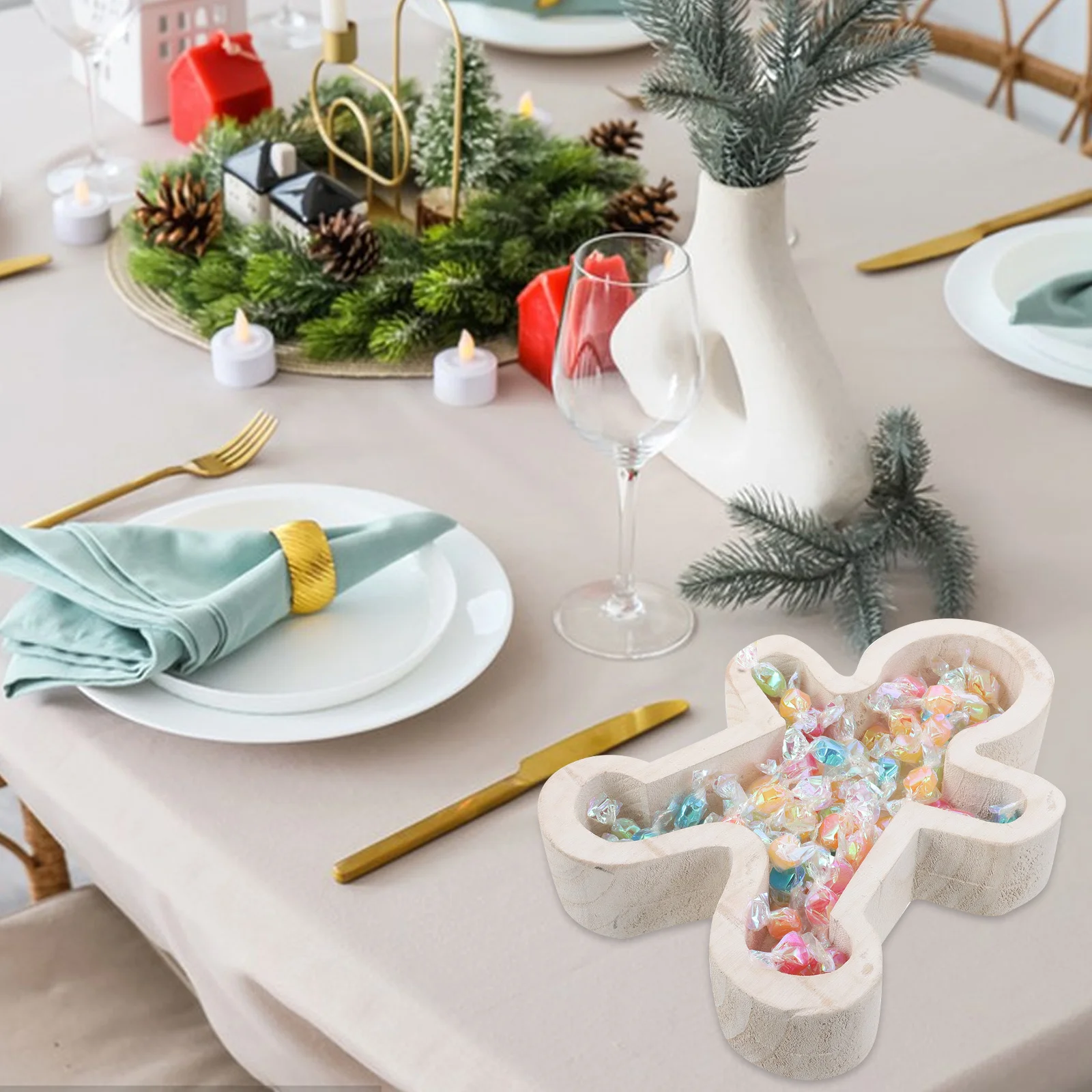 

Wooden Gingerbread Man Serving Tray Rustic Christmas Candy Dish for Holiday Gatherings and Decorative Use Gingerbread Platter