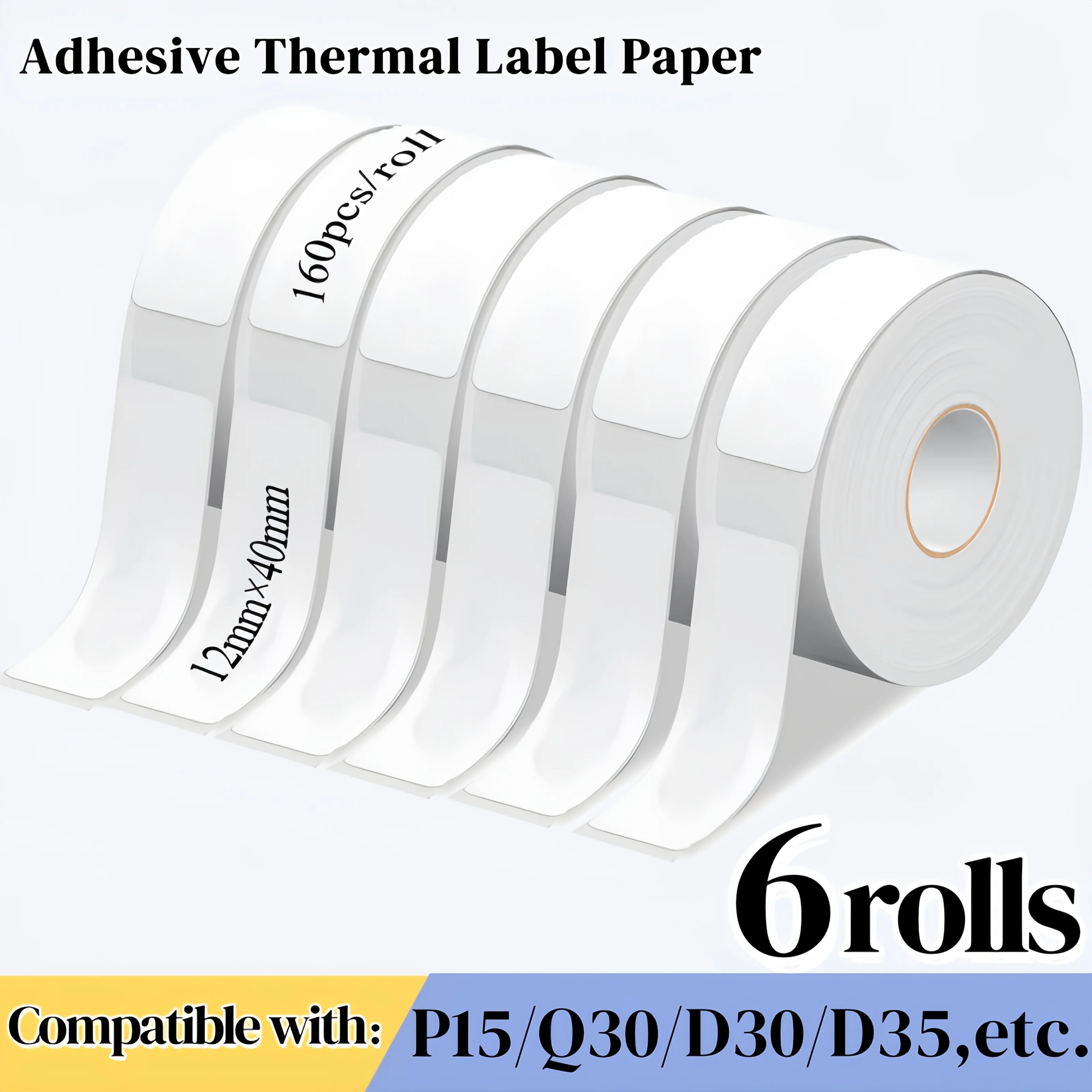 960 White Thermal Labels 12x40mm Black Background 6 Rolls for D30 Portable Printer Home Office Organization Clear Print