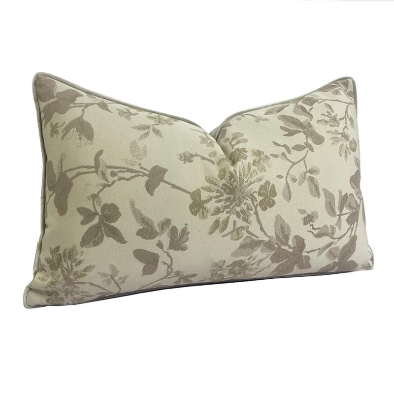 Garden Floral Beige Woven Home Decorative Pillow Case 30x50cm Pipping 1 Piece Pack